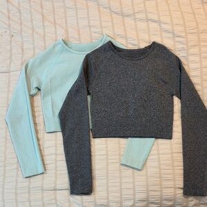 Stylish Gray and Mint Long Sleeve workout Tops